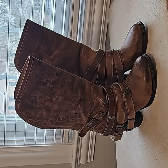 Freebird by Steven Distressed Leather Boots with Decorative Belts size 8