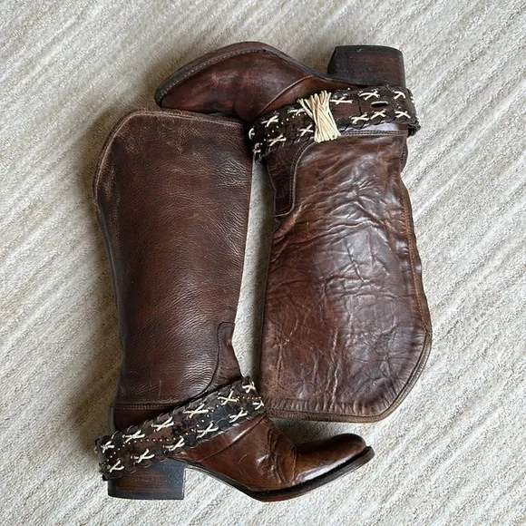 FREEBIRD by STEVEN Knox Boots MID-CALF Handmade Leather Tan Brown Women Size 6