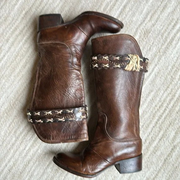 FREEBIRD by STEVEN Knox Boots MID-CALF Handmade Leather Tan Brown Women Size 6