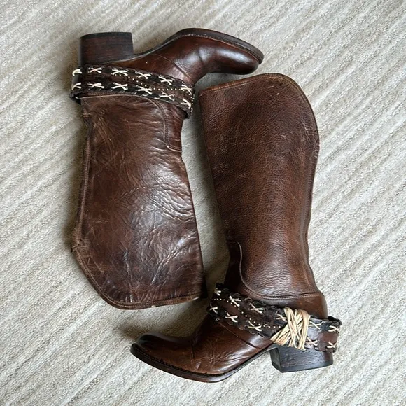 FREEBIRD by STEVEN Knox Boots MID-CALF Handmade Leather Tan Brown Women Size 6