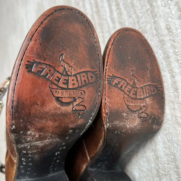 FREEBIRD by STEVEN Knox Boots MID-CALF Handmade Leather Tan Brown Women Size 6