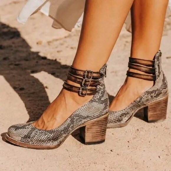 Freebird by Steven Randi Style Zip Closure Snakeprint Shoes Sz 7 in Gray/Brown