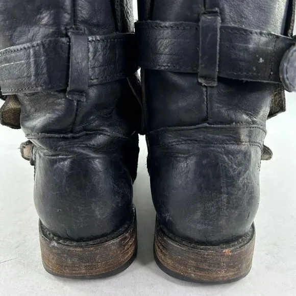 Freebird By Steven Tread 3 Strap Buckle Boots US 7 Black Motorcycle BIKER Boot