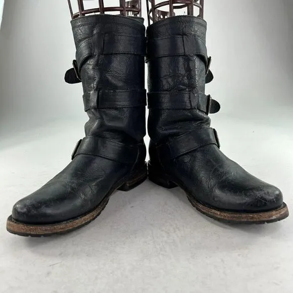 Freebird By Steven Tread 3 Strap Buckle Boots US 7 Black Motorcycle BIKER Boot