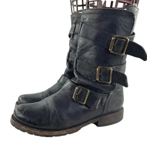 Freebird By Steven Tread 3 Strap Buckle Boots US 7 Black Motorcycle BIKER Boot