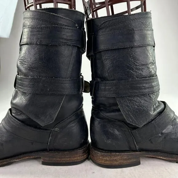 Freebird By Steven Tread 3 Strap Buckle Boots US 7 Black Motorcycle BIKER Boot