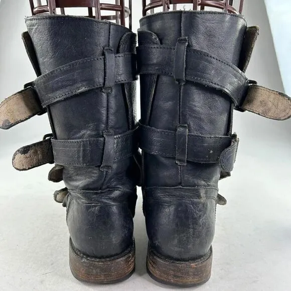 Freebird By Steven Tread 3 Strap Buckle Boots US 7 Black Motorcycle BIKER Boot