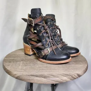 Freebird Cheyenne Multi Strap Lace-Up Leather Bootie Sandals Sz 9 Festival