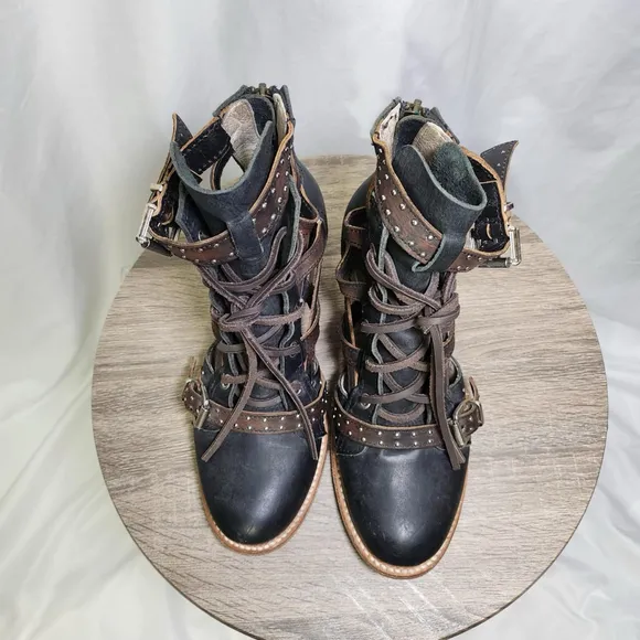 Freebird Cheyenne Multi Strap Lace-Up Leather Bootie Sandals Sz 9 Festival