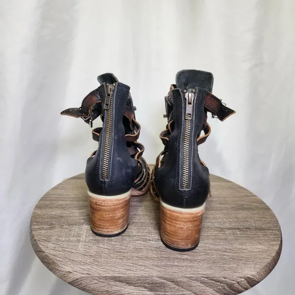 Freebird Cheyenne Multi Strap Lace-Up Leather Bootie Sandals Sz 9 Festival