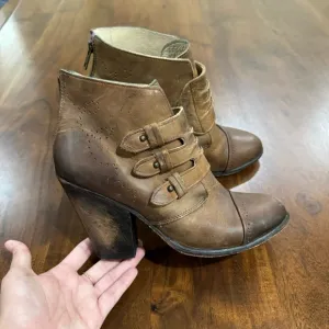 Freebird Malbc Distressed Cognac Leather Booties Boots Size 9