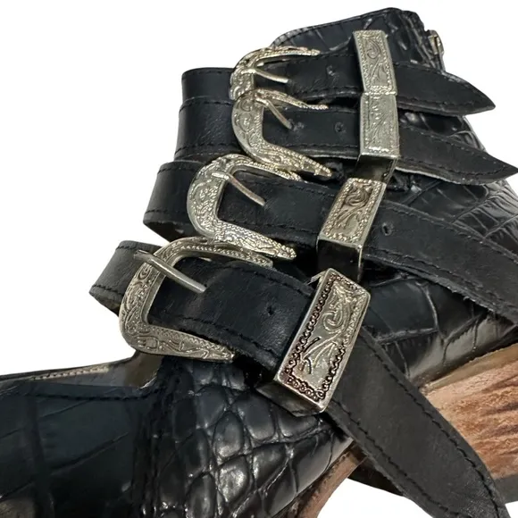 Freebird Rare Scarlett Black Croco Shoes Booties Leather Western 6 with Box