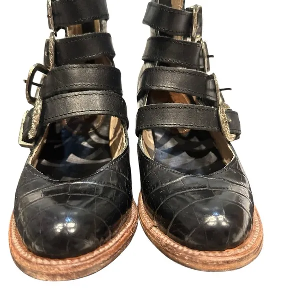 Freebird Rare Scarlett Black Croco Shoes Booties Leather Western 6 with Box