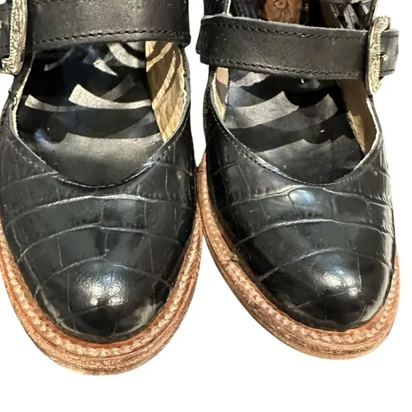 Freebird Rare Scarlett Black Croco Shoes Booties Leather Western 6 with Box