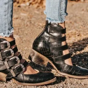 Freebird Rare Scarlett Black Croco Shoes Booties Leather Western 6 with Box