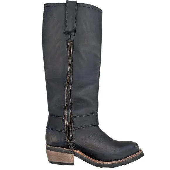 Freebird Wagner Black Leather Knee-High Boots Size 6