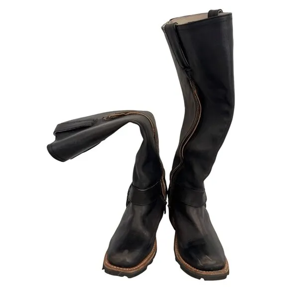 Freebird Wagner Black Leather Knee-High Boots Size 6