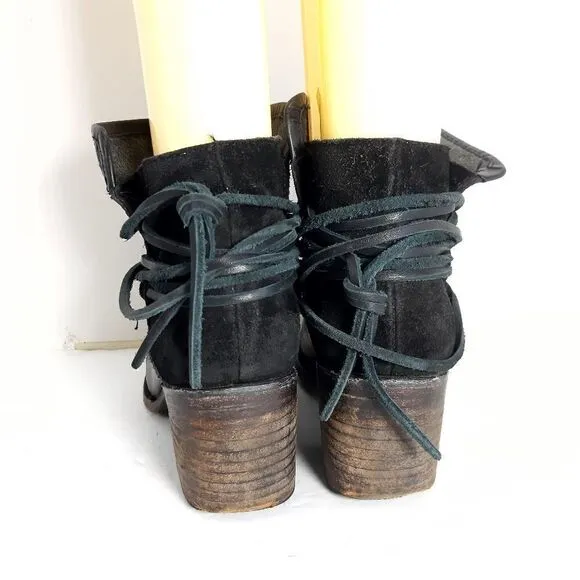 FREEBIRD by Steven Women's CASEY Black Leather Suede Ankle Boots Booties Size 8