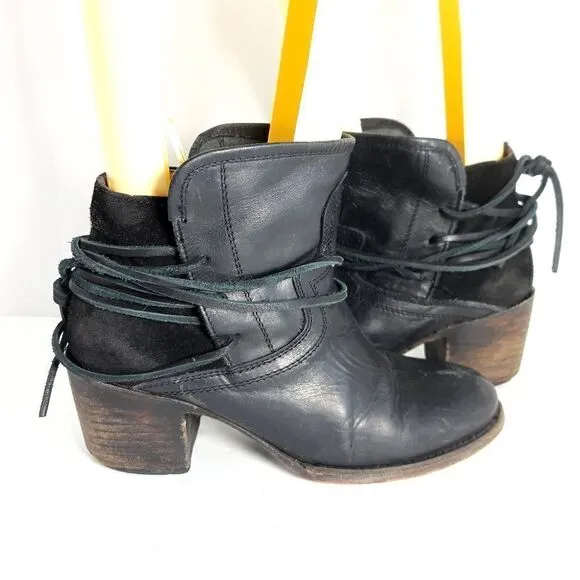 FREEBIRD by Steven Women's CASEY Black Leather Suede Ankle Boots Booties Size 8