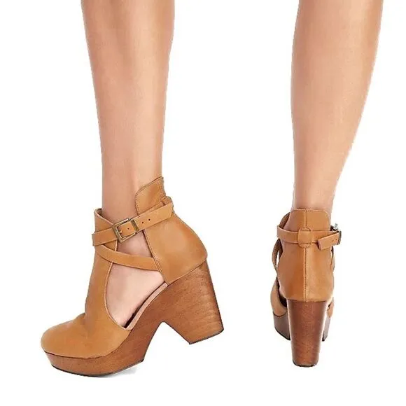 Free People Wooden Leather Cedar Clog Tan $178