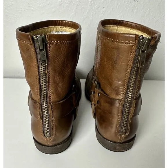 Frye 3476504 Phillip Women's Cognac Leather Harness Motorcycle Boots Size 8 B