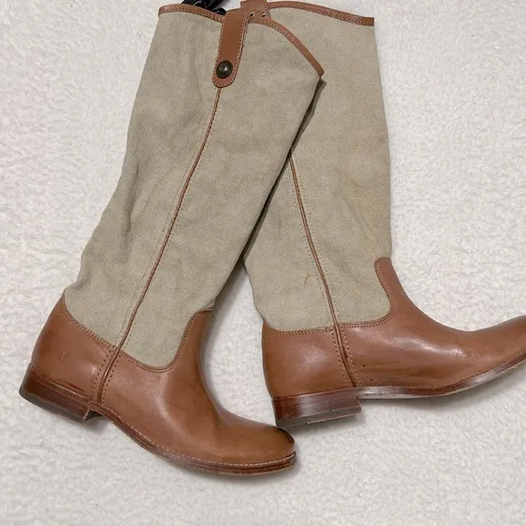Frye 76170 Melissa Button Leather Canvas Riding Boots Size 7
