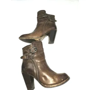 Frye 8 B Woman's 4015 Boots Brown Leather 3&quot; Stacked Heels Ankle