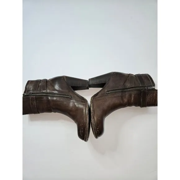 Frye 8 B Woman's 4015 Boots Brown Leather 3&quot; Stacked Heels Ankle
