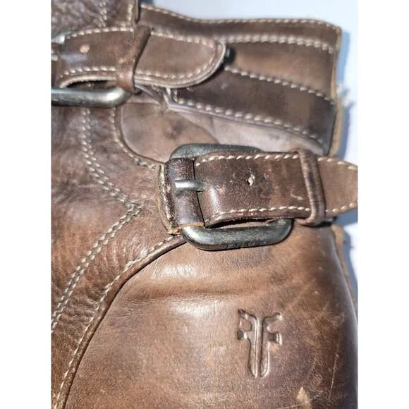 Frye 8 B Woman's 4015 Boots Brown Leather 3&quot; Stacked Heels Ankle