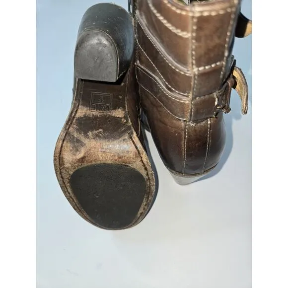 Frye 8 B Woman's 4015 Boots Brown Leather 3&quot; Stacked Heels Ankle