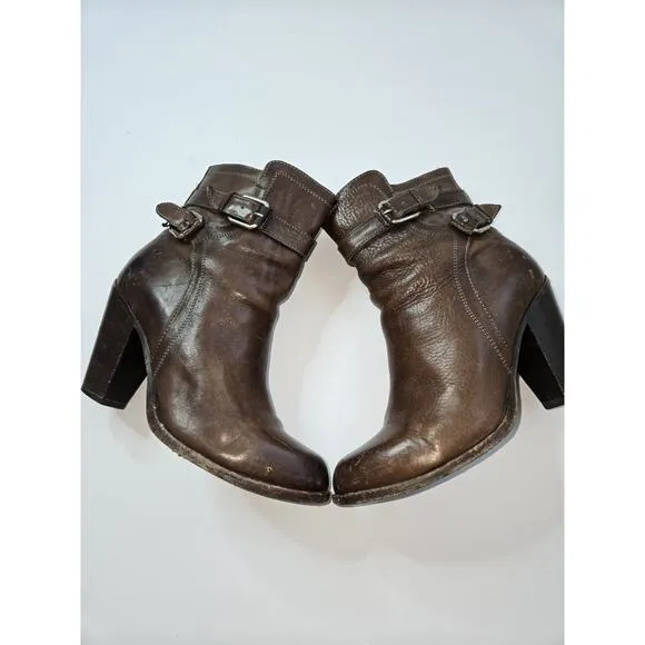Frye 8 B Woman's 4015 Boots Brown Leather 3&quot; Stacked Heels Ankle
