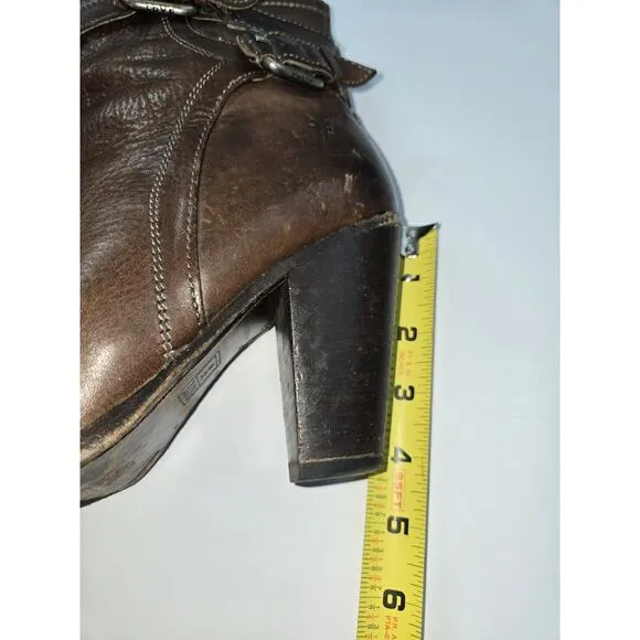 Frye 8 B Woman's 4015 Boots Brown Leather 3&quot; Stacked Heels Ankle