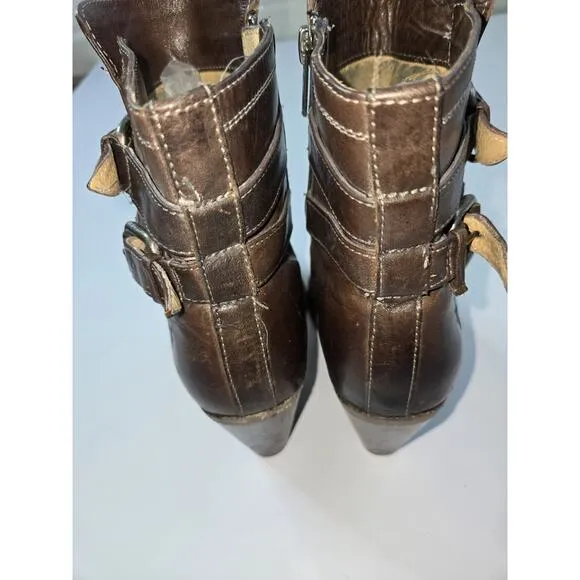 Frye 8 B Woman's 4015 Boots Brown Leather 3&quot; Stacked Heels Ankle