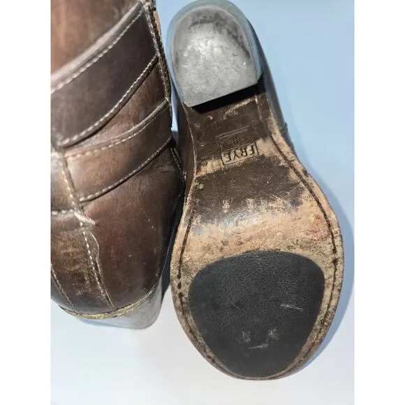 Frye 8 B Woman's 4015 Boots Brown Leather 3&quot; Stacked Heels Ankle