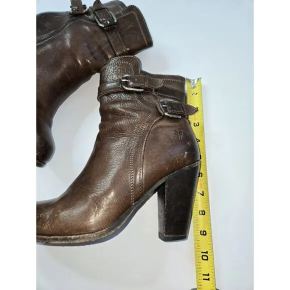 Frye 8 B Woman's 4015 Boots Brown Leather 3&quot; Stacked Heels Ankle