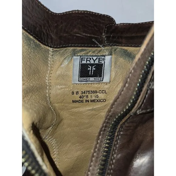Frye 8 B Woman's 4015 Boots Brown Leather 3&quot; Stacked Heels Ankle