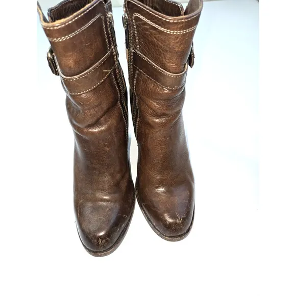 Frye 8 B Woman's 4015 Boots Brown Leather 3&quot; Stacked Heels Ankle