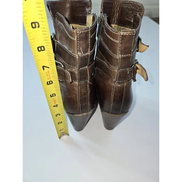 Frye 8 B Woman's 4015 Boots Brown Leather 3&quot; Stacked Heels Ankle