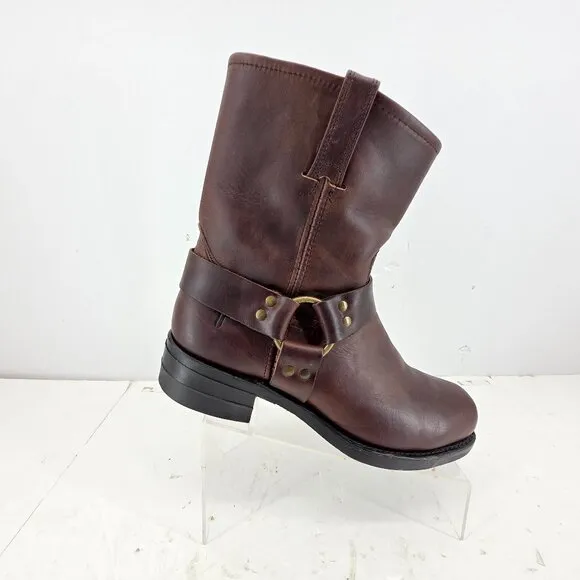 Frye 87400 Brown Leather Harness Motorcycle Riding Boots Square Toe Men’s 10.5 M