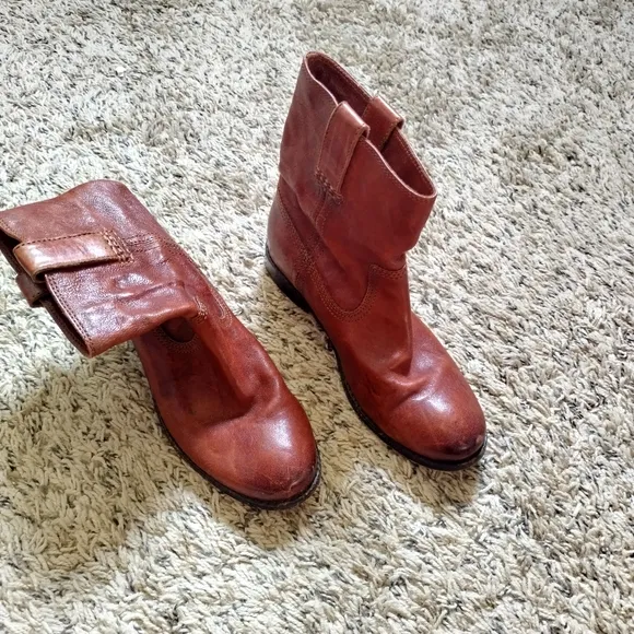 Frye Anna Shortie Leather Pull On Ankle Boots Brown Sz 6,5