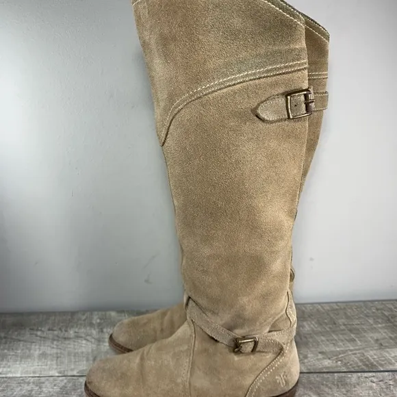 Frye Beige 77562 Dorado Riding Leather Motorcycle Tall Women's Chopper Boots 6