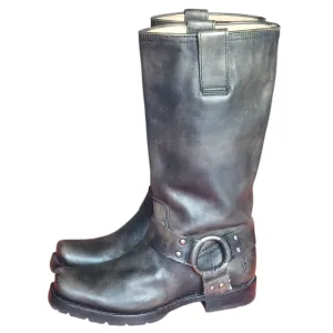 Frye Black Distressed Leather Biker Moto Western Harness  Boots