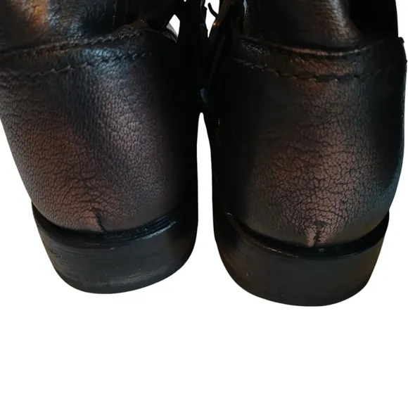 Frye Boots Italian Leather Antiqued Metallic Hardware Rounded Toe Rubber Soles