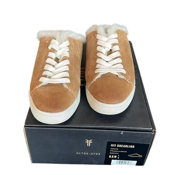 Frye Brown Ivy Genuine Shearling Sneaker Mule Shoes Suede size 8.5
