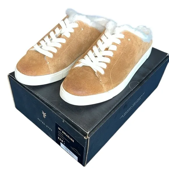 Frye Brown Ivy Genuine Shearling Sneaker Mule Shoes Suede size 8.5