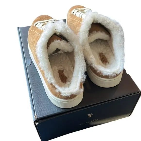 Frye Brown Ivy Genuine Shearling Sneaker Mule Shoes Suede size 8.5