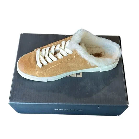 Frye Brown Ivy Genuine Shearling Sneaker Mule Shoes Suede size 8.5
