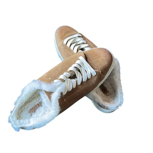 Frye Brown Ivy Genuine Shearling Sneaker Mule Shoes Suede size 8.5