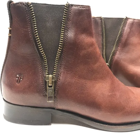Frye Carly Double Zip Chelsea Ankle Cognac Boots