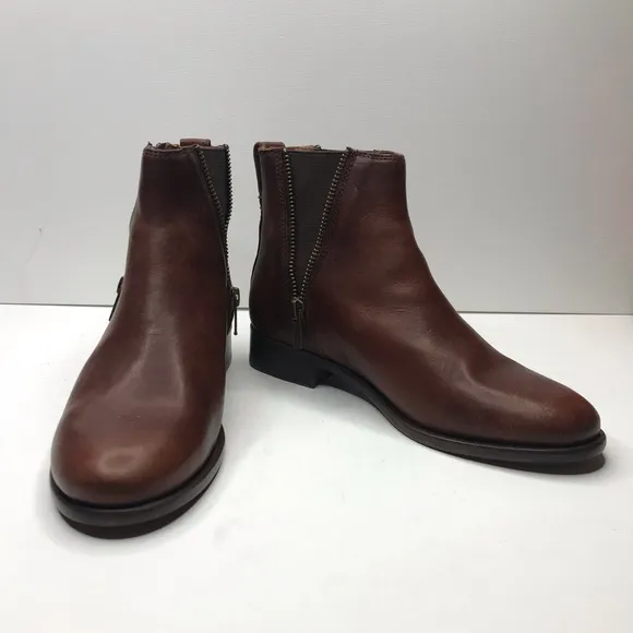 Frye Carly Double Zip Chelsea Ankle Cognac Boots